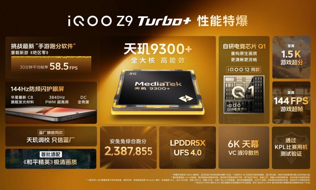 a specifications of the smartphone iqoo z9 turbo plus