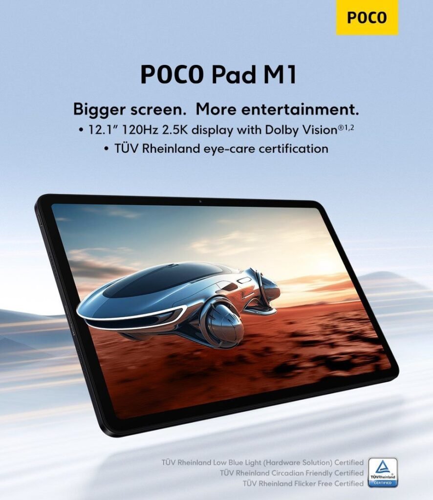 POCO Pad M1 Confirmed to Launch Globally on November 26th in Bali, Indonesia 2 POCO Pad M1: Bigger screen, more entertainment. Features a 12.1" 120Hz 2.5K display with Dolby Vision and TÜV Rheinland eye-care certification.