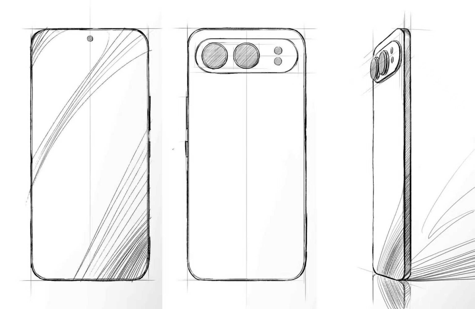 Design sketch of the Honor 500 series, showing front, back (with dual cameras), and side views.
