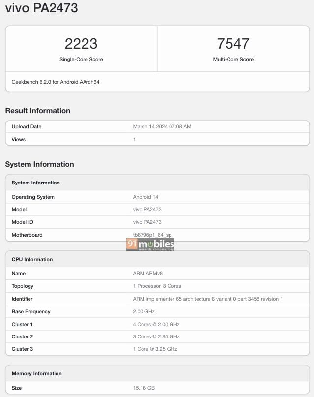 vivo pad 3 geekbench listing