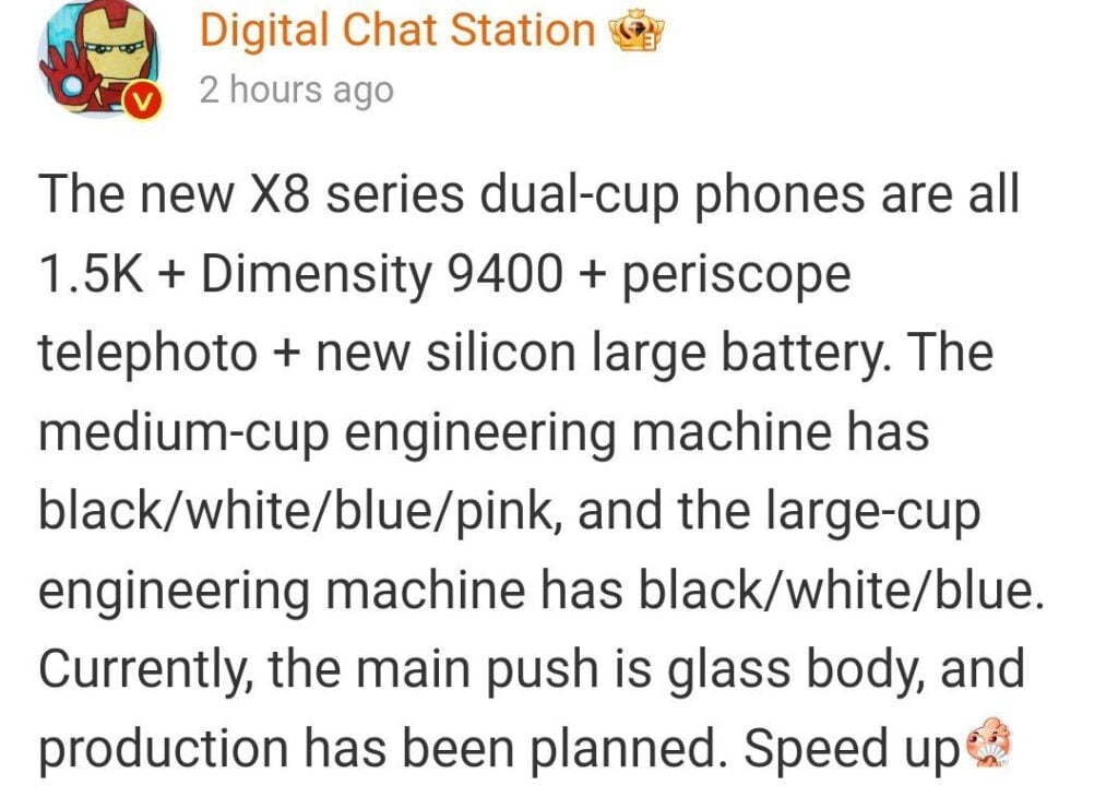 a post from digital chat station on weibo showing the oppo find x8 series rumored specs.