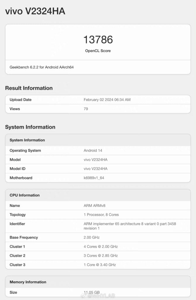 vivo x100s geekbench score