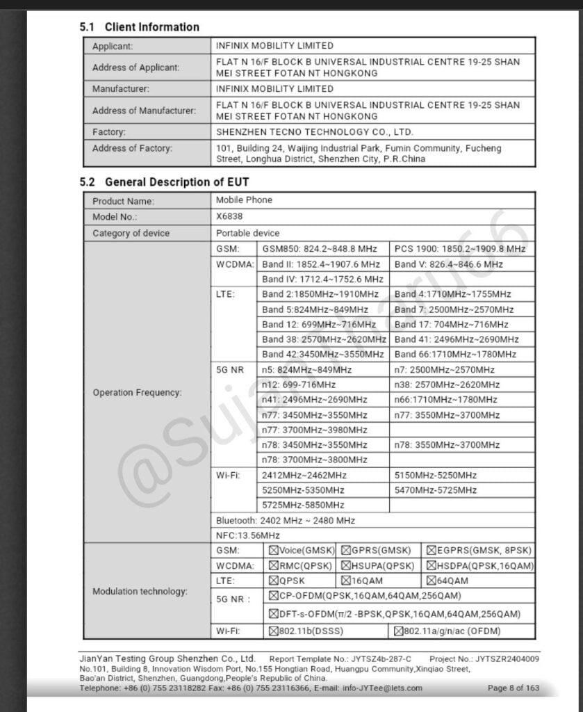 infinix note 40x fcc specs details