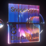 A stylized graphic depicting the Qualcomm Snapdragon 8 Elite Gen 2. The image features a glass-like cube with the text 'Snapdragon' at the top and '8 Elite Gen 2' at the bottom. The cube is illuminated with vibrant, iridescent colors, creating a futuristic and high-tech aesthetic.