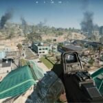 Battlefield 6 Battle Royale Mode 'RedSec' Revealed: EA Announces Free-to-Play Surprise Release 1 Battlefield 6 RedSec gameplay: A player aims down sights from a high vantage point, showing a town with distant smoke plumes, indicating active combat.