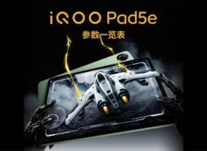 iQOO Pad 5e Debuts in China with Snapdragon 8s Gen 3 Promotional image of the iQOO Pad 5e, featuring a sleek, light green tablet displaying a high-octane spaceship game, overlaid with the iQOO Pad 5e branding. A dark robotic hand reaches out, enhancing the tablet's immersive gaming experience.