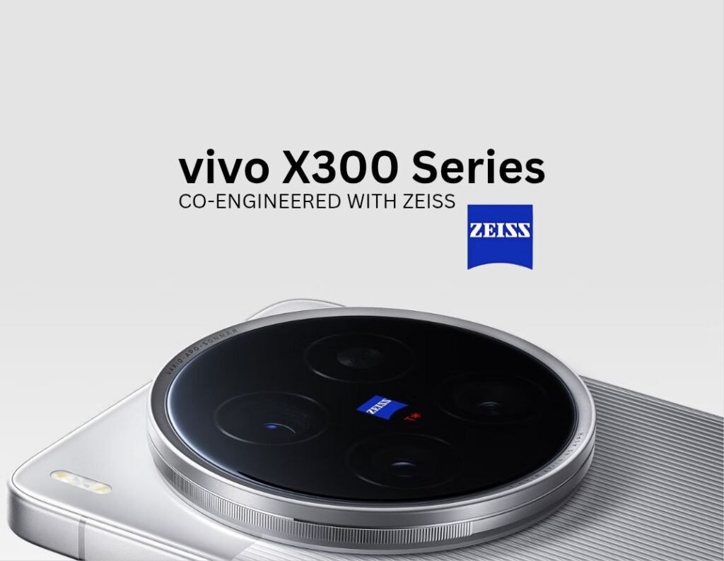 Vivo X300 Series | Android 16 and Satellite Messaging Coming Soon? 1 Image of the Vivo X300 Series phone, highlighting its Zeiss-branded camera system with Vario-Apo-Sonnar lens. The phone has a silver finish and a textured back.