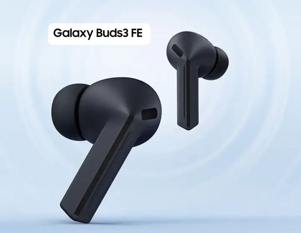 Samsung Galaxy Buds 3 FE Launched Globally | Affordable Flagship Earbuds 1 Black Samsung Galaxy Buds 3 FE on a blue gradient background.