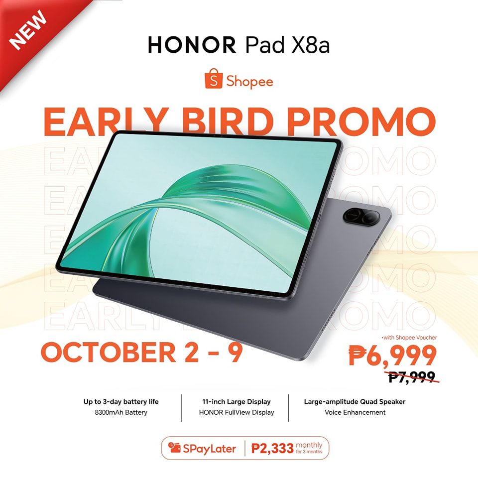 a promotional banner of honor pad x8a features and price in philippines