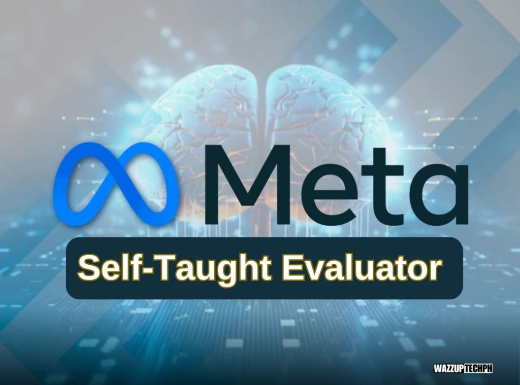 a poster of meta ai self-evaluator with blur tech in background