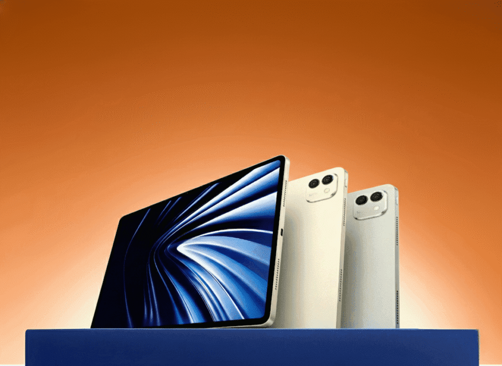 Honor MagicPad 3 Pro Set for Launch on October 15 | Antutu Score Leaked Image of the Honor MagicPad 3 Pro showcasing its sleek design with a blue screen display, available in gold and silver color variants.