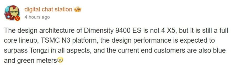 Tipster Reveals Dimensity 9400’s Edge Over Snapdragon 8 Gen 4 2 digital chat station dimensity 9400