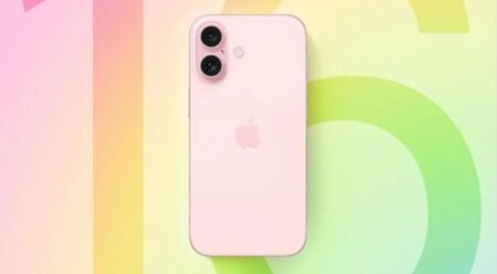 iPhone 16: Features, Design, Camera, Performance and Release Date A modern smartphone with dual cameras on a vibrant multicolored background.