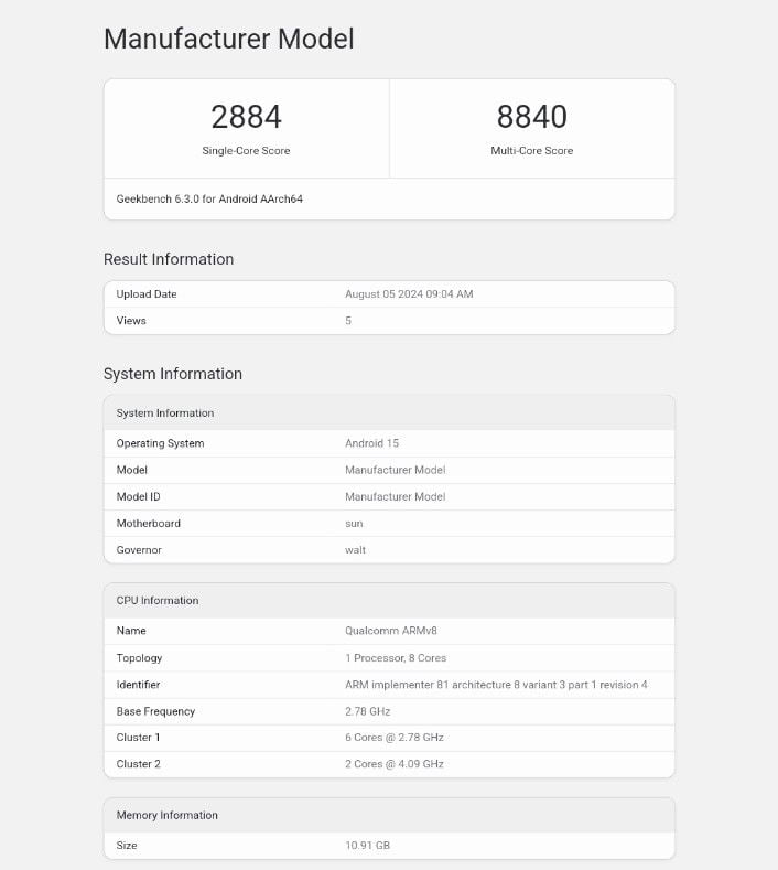 a leaked listing of snapdragon 8 gen 4 geekbench score