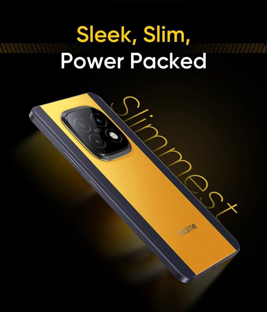 a phone realme narzo 70 turbo indicating the phone's crafted in slimmest design