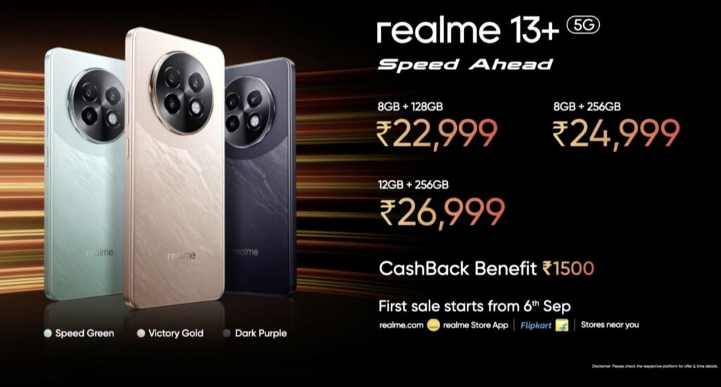 a price of the realme 13 plus 5g in india with different variants