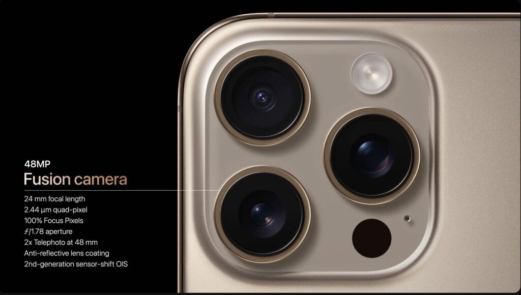 a smartphone triple camera sensor of the iphone 16 pro max with 48MP Sony IMX 906