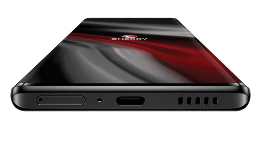 Cherry Aqua GR showing the USB Type-C Port and curved display