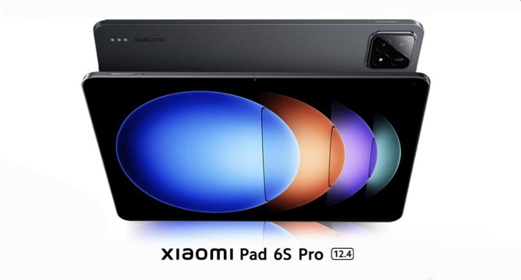 Xiaomi Pad 6s Pro Specs: A Premium Tablet with SD 8 Gen 2 1 XIAOMI Pad 6S Pro 12.4 inch tablet, displayed with a vibrant screen showcasing colorful graphics, alongside its sleek black back cover with a camera module.