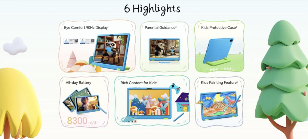 a tablet for kids showing the 6 key highlights