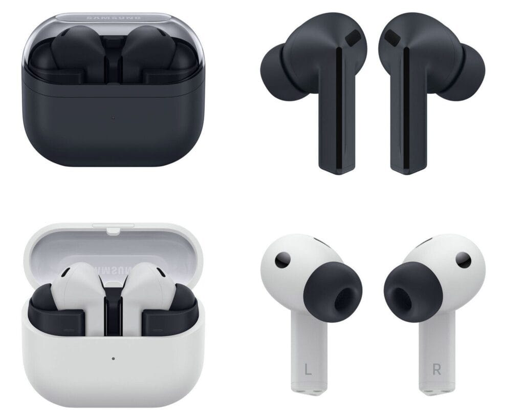 Samsung Galaxy Buds 3 FE Launched Globally | Affordable Flagship Earbuds 2 Samsung Galaxy Buds 3 FE in black and white, with charging cases.