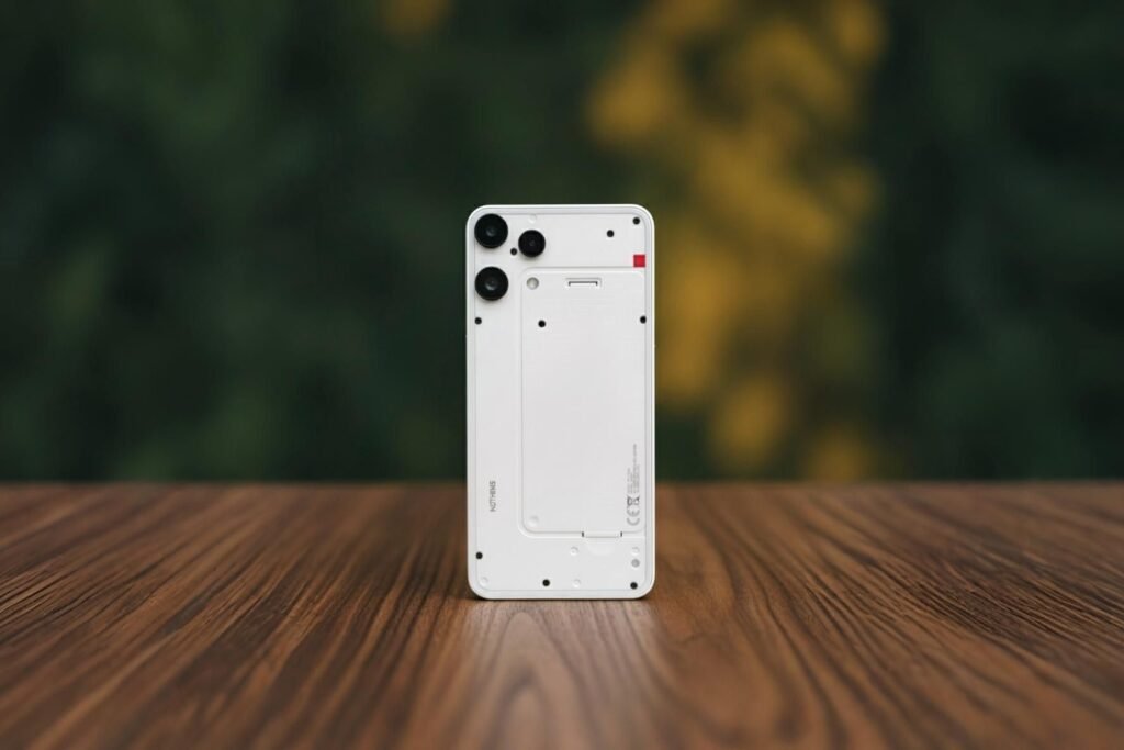 Nothing Phone (3a) Lite: White phone back, unique design.