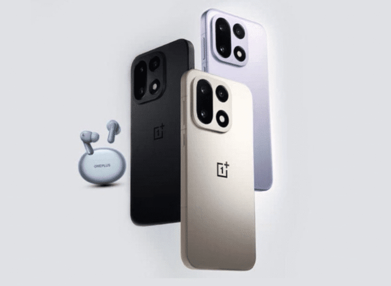 OnePlus 15 Launches in India Starting at ₹72,999 Image of the OnePlus 15 smartphone in Sand Storm, Infinite Black, and Ultra Violet colors, accompanied by OnePlus Nord Buds.