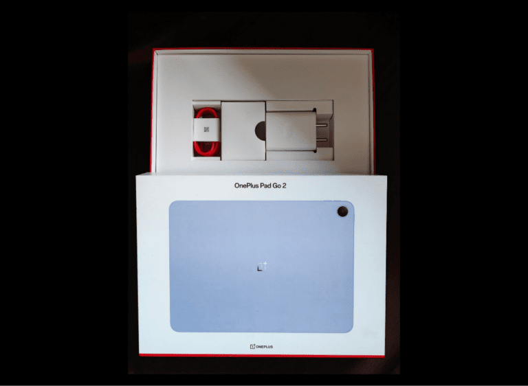 OnePlus Pad Go 2 Unboxing Ahead of its Official Launch Image of the OnePlus Pad Go 2 in Lavender within its retail packaging, including charger and cable.