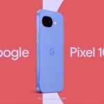 Promotional image of the Google Pixel 10a showing the blue-colored phone from the rear, featuring a single camera module, with “Google Pixel 10a” text on a red background and a note indicating pre-orders start on February 18, 2026.