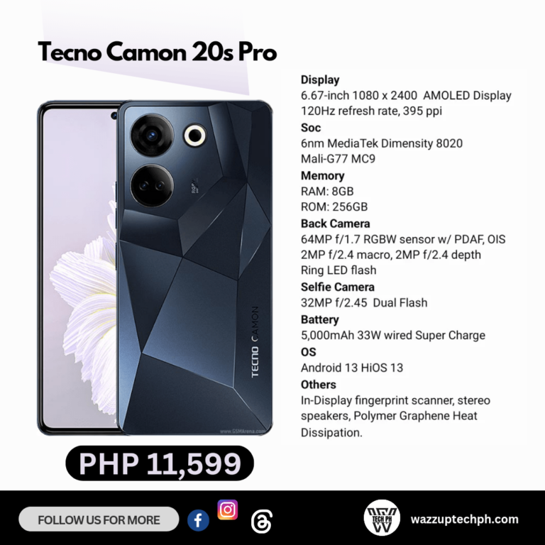 Tecno Camon 20S Pro 5G specs and price PH