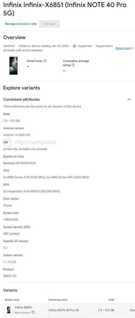 Infinix Note 40 Pro 5G with Mediatek Dimensity 7020 2 Infinix Note 40 Pro 5G with model number X6851