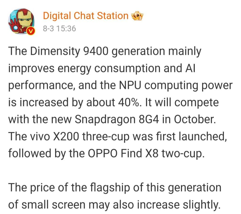 A Leakers Of Mediatek Dimensity 9400 Phones