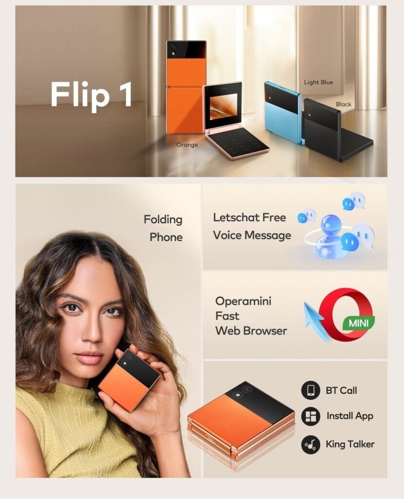 iTel Flip 1 Features: 2.4" LCD Bright Display, 1200mah battery and Opera-Mini Browser 2 a promotional banner of the itel flip 1 basic flip phone