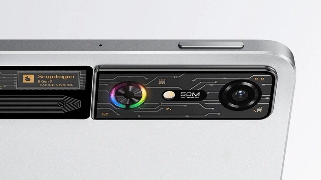 a back panel of a gaming tablet redmagic gaming pad pro with futuristic design