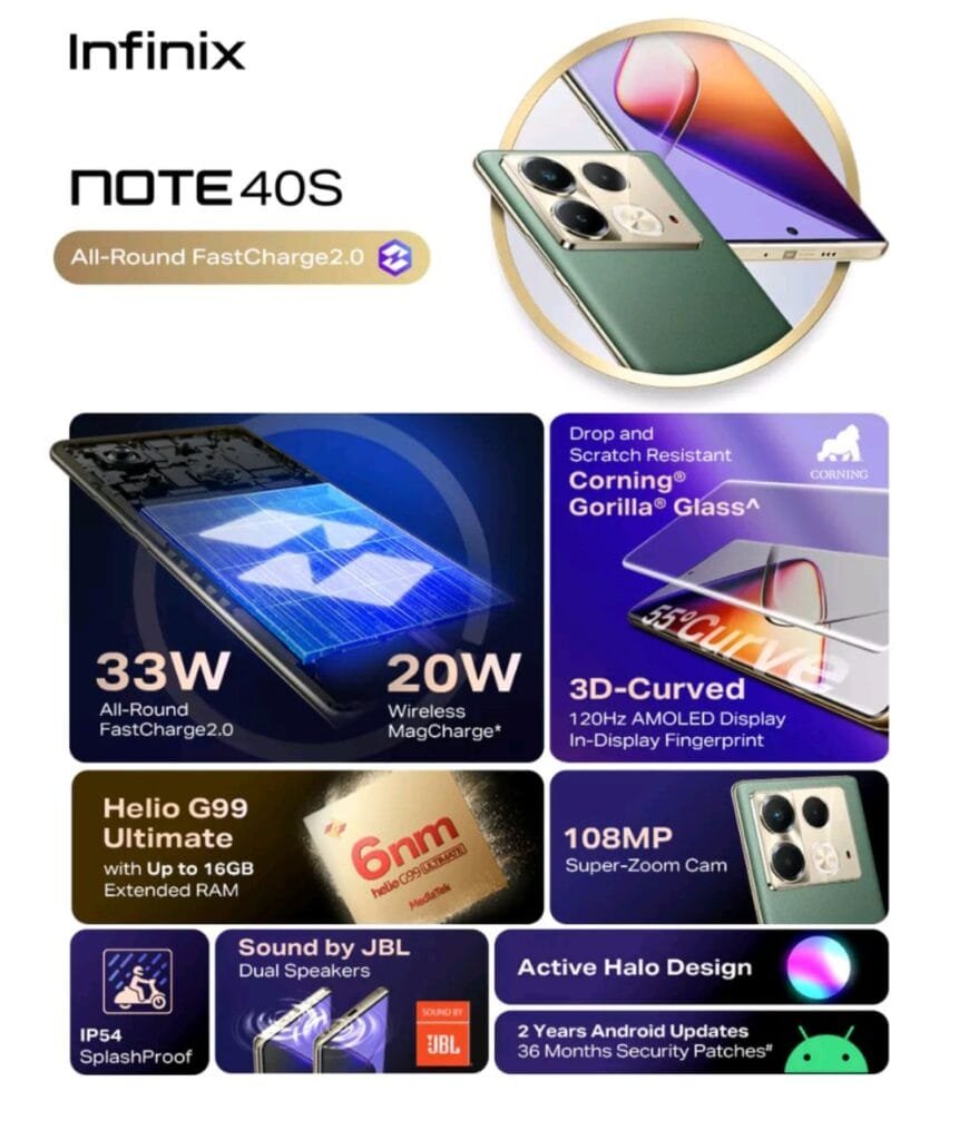 Infinix Note 40s Spotted on Shopee and Lazada Philippines 2 a promotional poster of infinix note 40s 4g showing the key specs of the phone