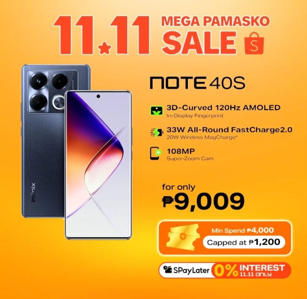 Infinix Note 40s Spotted on Shopee and Lazada Philippines 1 a promotional sale of infinix note 40s 4g smartphone on shopee store philippines.