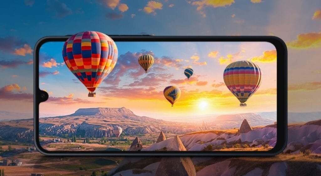 Samsung Galaxy A16 5G: Mediatek Dimensity 6300 and 6 Years of OS Updates 2 a phone with balloons wallpaper and teardrop cselfie camera