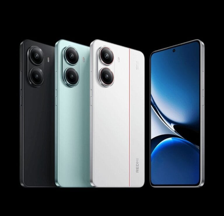 Redmi Turbo 4 smartphones in black, light blue, and white. Learn more about the price and availability in China. (Only use this if the image is part of a larger context discussing price.)
