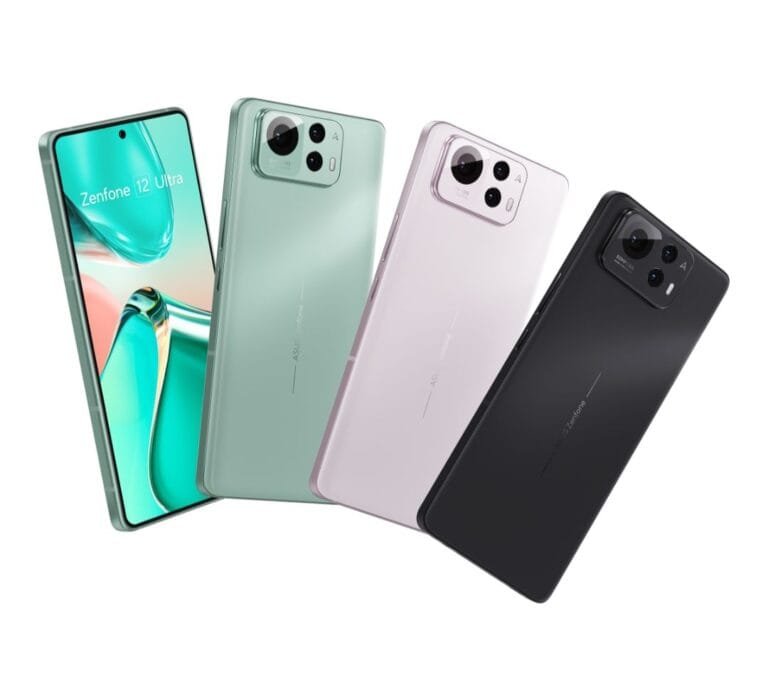 Asus Zenfone 12 Ultra Launched with Snapdragon 8 Elite and 50MP Lytia-700 Four ASUS Zenfone 12 Ultra smartphones in different colors are shown. The phones are arranged in a slightly overlapping, cascading manner, showcasing their sleek design and camera systems. The colors visible are a teal green, a light sage green, a pale pink/lavender, and a black.