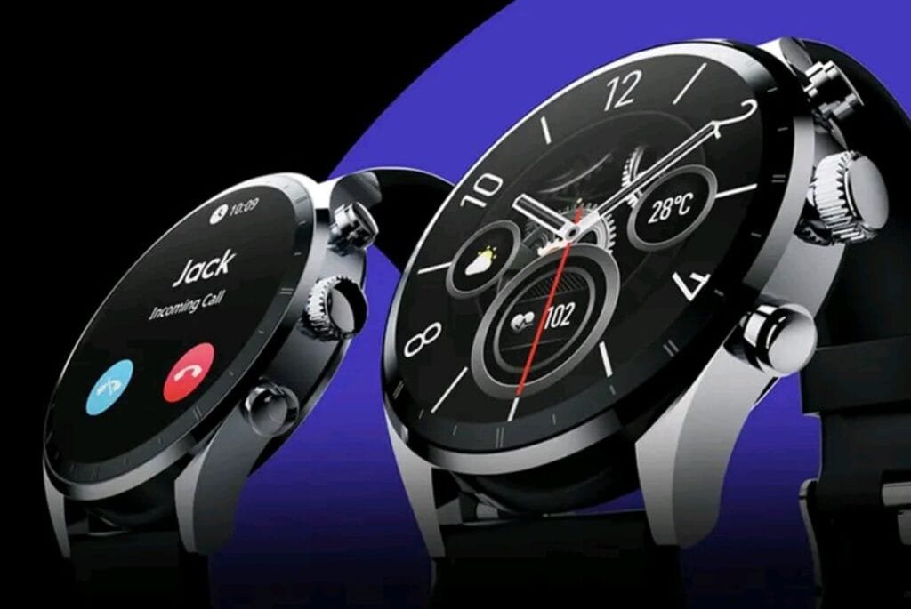 Tecno Watch Pro 2 Now Available in the Philippines, Priced at PHP 1,819 A Tecno Watch Pro 2 with a black face with a red second hand on a black band. The watch face shows the time, date, temperature, and heart rate. The watch is positioned in the center of the image with a second Tecno Watch Pro 2 in the background. The background is a gradient of blue and purple.