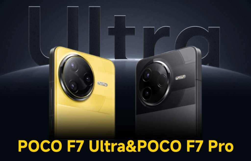 Poco F7 Series: The “Flagship Killer” Arrives Globally on March 27th, 2025 A promotional image for the Poco F7 series of smartphones. The image shows two phones, one in yellow and one in black, with the Poco logo and the text "Poco F7 Ultra & Poco F7 Pro" underneath. The phones have large circular camera modules with multiple lenses.