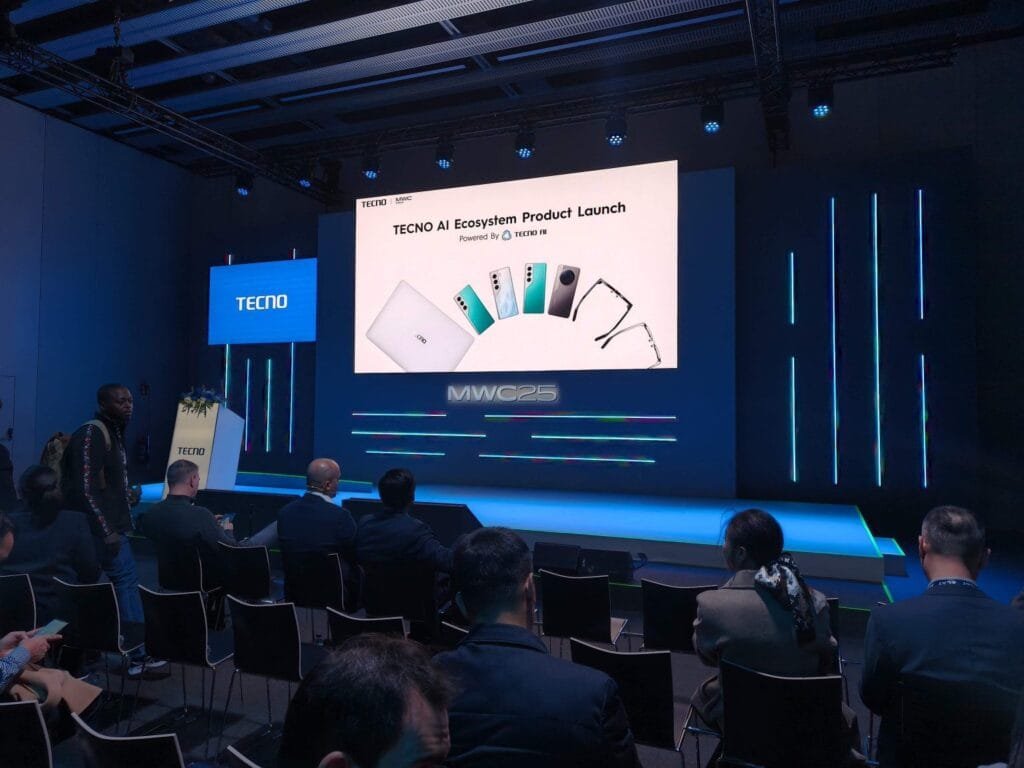 Tecno Camon 40 Pro 5G DXOMARK Global Ranking #1 Under $600 A close-up shot of the Tecno Camon 40 Pro 5G smartphone, showcasing its design and features. The phone is displayed prominently, possibly at a product launch or showcase.