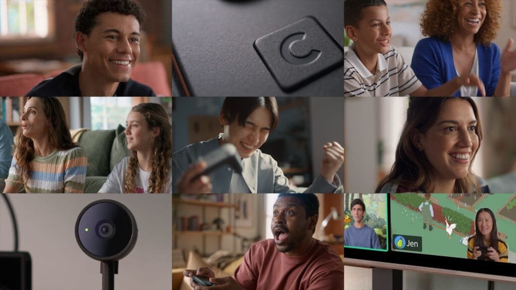 A collage of images showing happy people of different ages and ethnicities playing the Nintendo Switch 2. Some are playing together, others are playing individually, highlighting the console's versatility and social aspects.