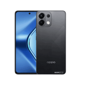 Oppo K13 5G smartphone 1 A sleek, dark gray OPPO K13 5G smartphone is shown from the front and back. The front displays a vibrant blue gradient, while the back features a subtle textured design and the OPPO logo.