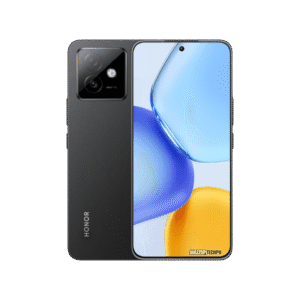 Close-up view of the Honor X60 GT smartphone in black. The rear camera module is visible, along with a vibrant abstract screen display. The "Honor" logo is visible on the back.