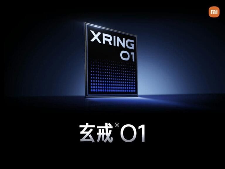 A promotional image of the Xiaomi XRing 01 (Xuanjie 01) chip, showcasing its design and the name in both English and Chinese.