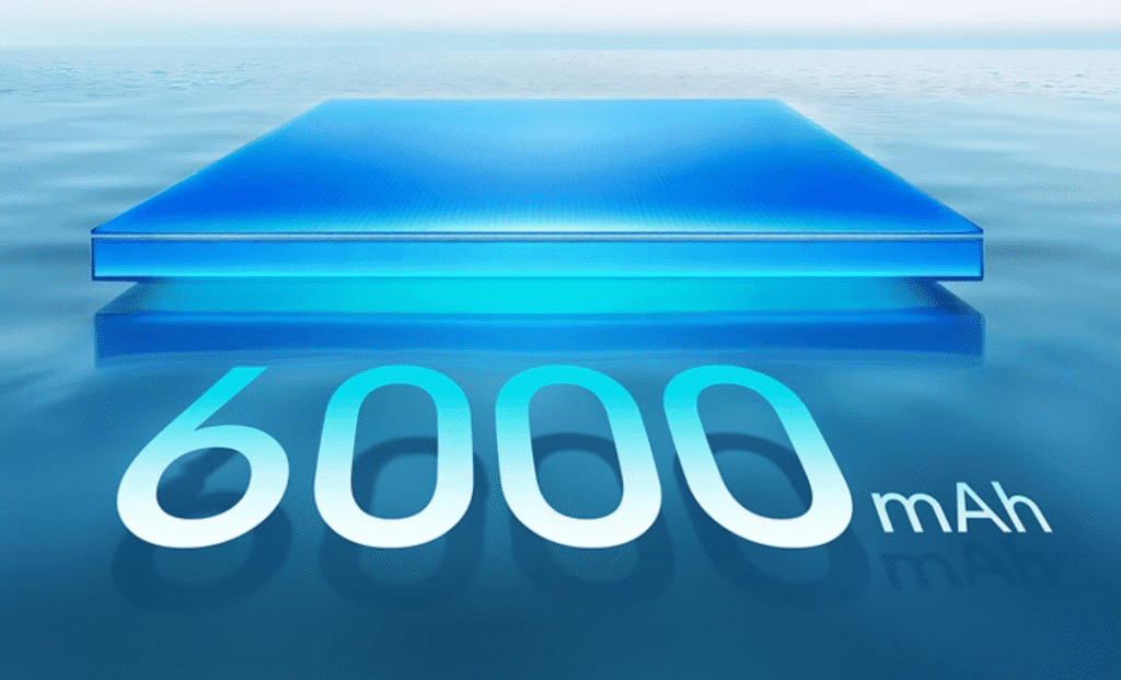 Graphic depicting the Honor 400's large 6000mAh battery. A stylized blue battery graphic is shown floating on water, with the capacity clearly labeled.