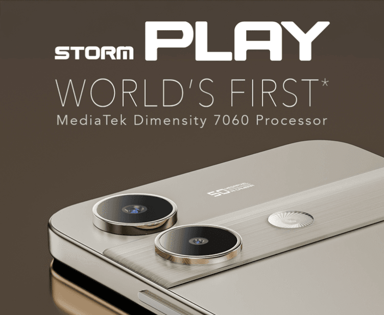 Lava Storm Play Launched in India | World’s First Dimensity 7060 Phone Close-up of the Lava Storm Play phone, highlighting its dual-camera system with a 50MP main sensor, metallic finish, and the phone's branding.