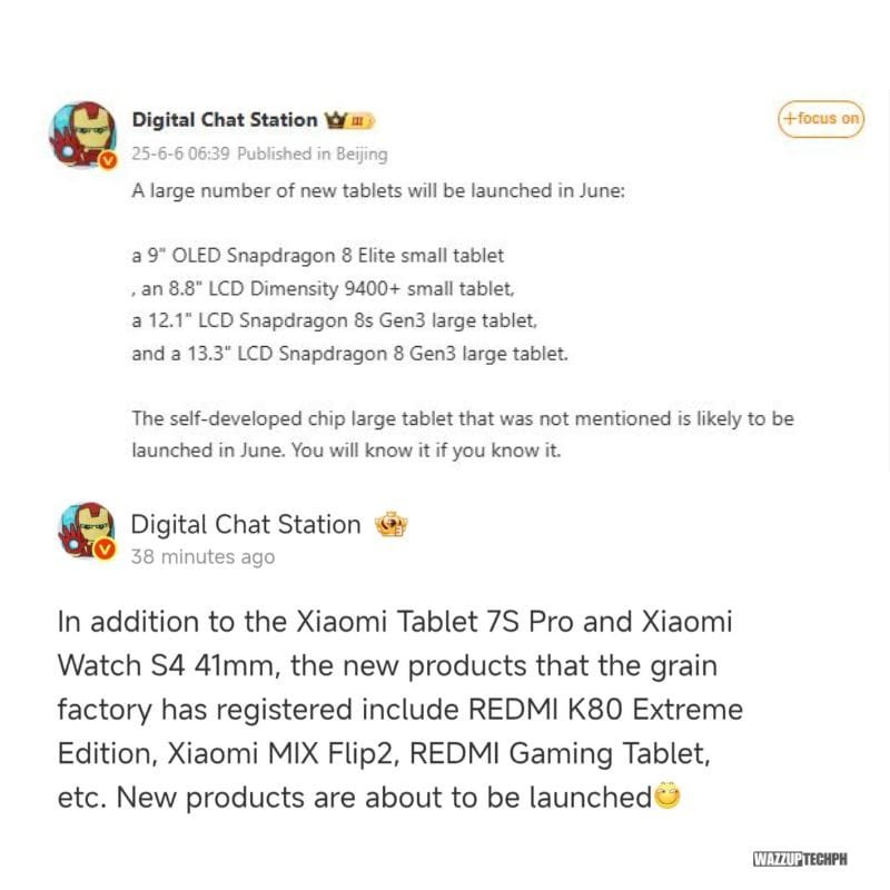 Xiaomi Pad 7s Pro Tipped to Launch with XRing O1 In-House Powerful Chipset. 2 A social media post from Digital Chat Station lists several new tablets launching in June, specifically mentioning the Xiaomi Pad 7S Pro and detailing their specifications. Other upcoming Xiaomi products are also included.