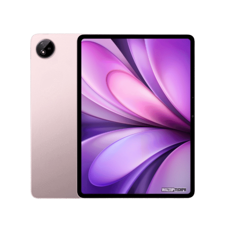 A rose gold Vivo Pad 5 tablet is displayed, highlighting its slim profile and the abstract purple and pink design on its screen. The tablet's single rear camera is visible.